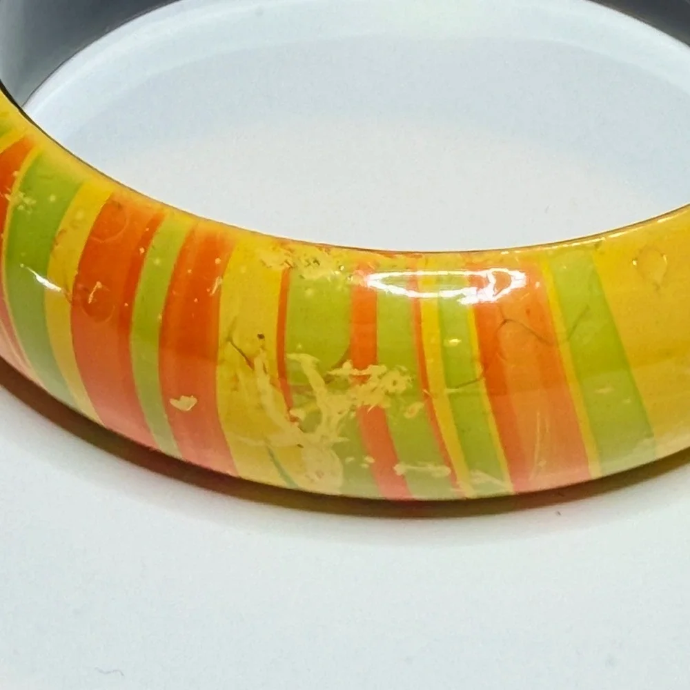Vintage 1970s Takahashi San Francisco Lacquer Bangle Bracelet Green Orange Japan